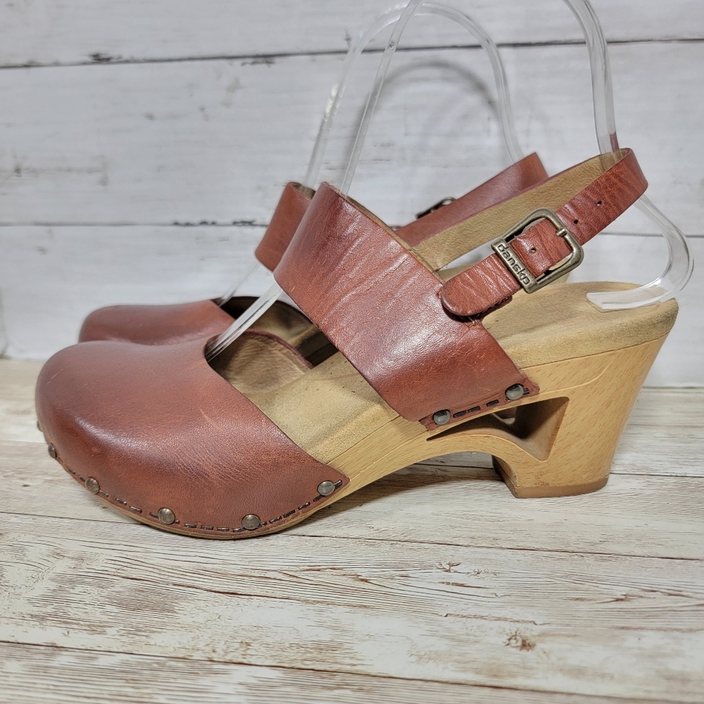 Dansko Brown Leather Slingback Clogs - Picture 3 of 12